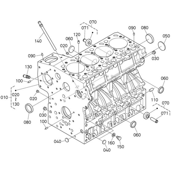 Crankcase Assembly for Kubota V2403-CR-E5B Engine
