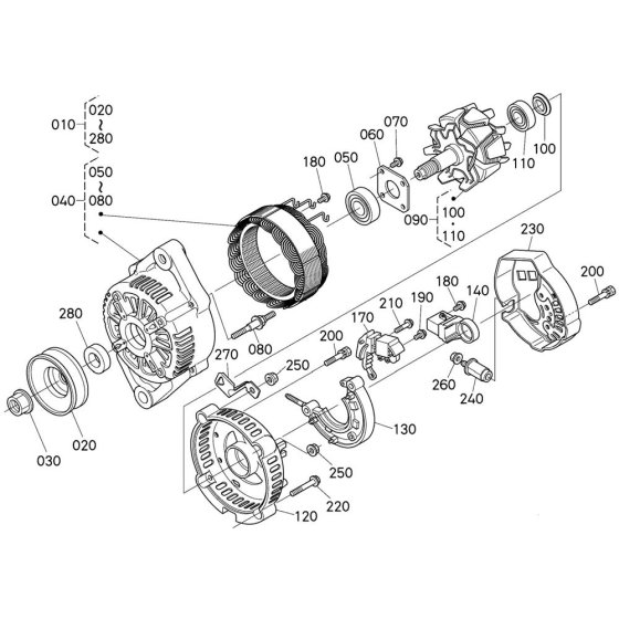 Alternator Assembly for Kubota V2607-CR-E5B Engine