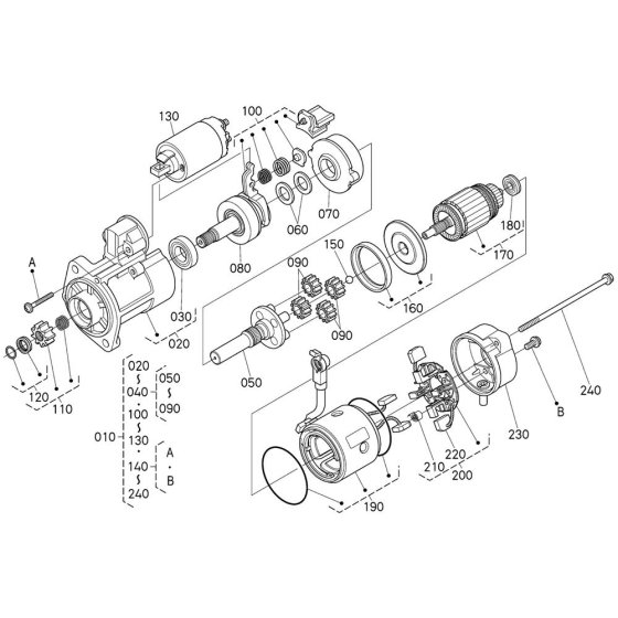 Starter Assembly for Kubota V2607-CR-E5B Engine