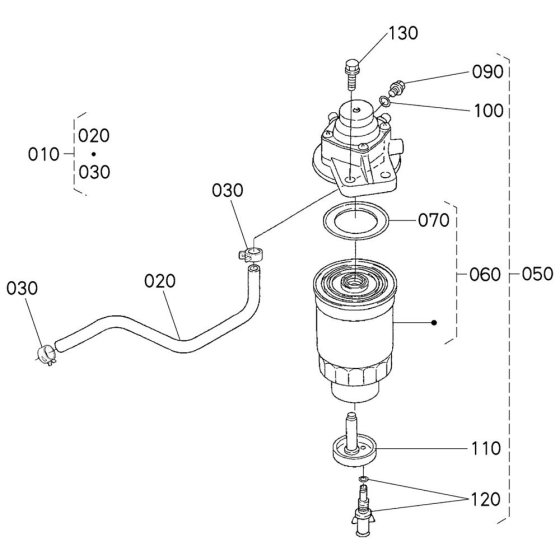 Fuel Filter Assembly for Kubota V3300-T-E2B Engine