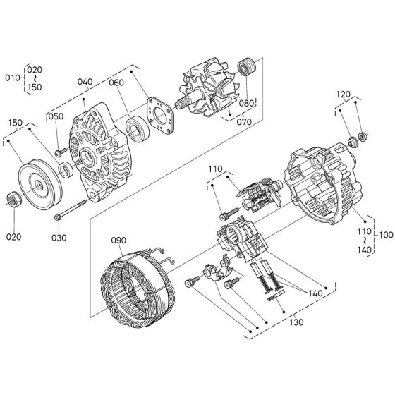 Alternator Assembly for Kubota V3300-T-E2B Engine