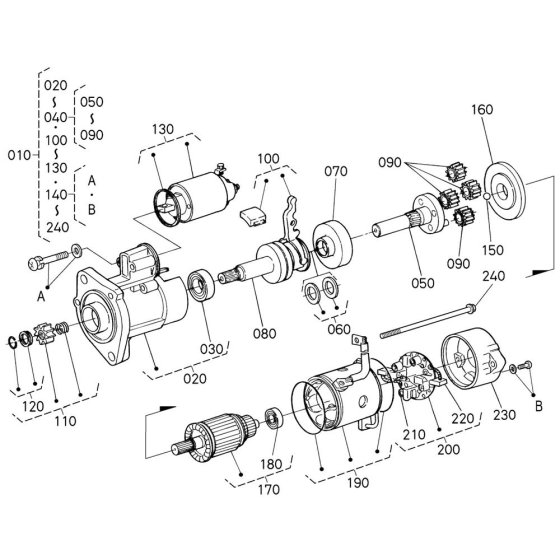 Starter Assembly for Kubota V3300-T-E2B Engine