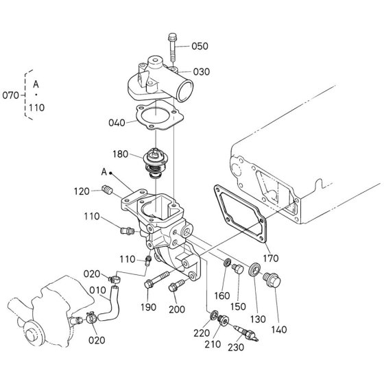 Water Flange Assembly for Kubota V3300-T-E2B Engine