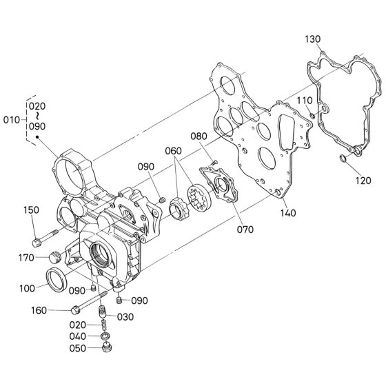 Gear Case Assembly for Kubota V3300DI-E2B Engine