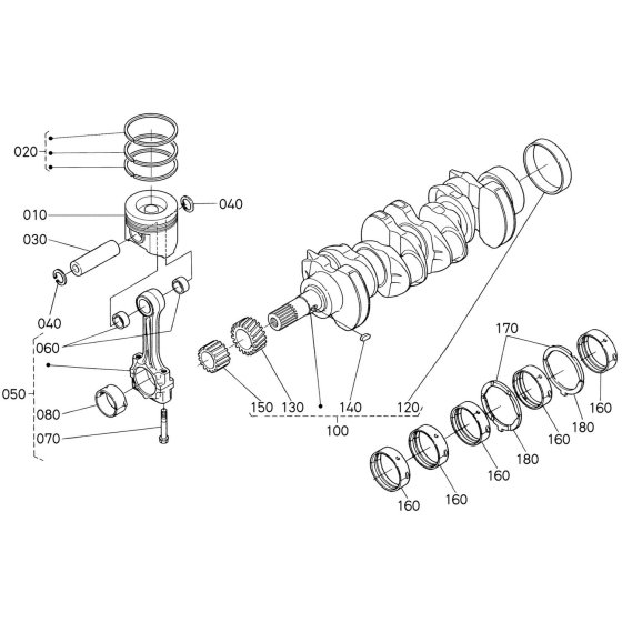 Crankshaft, Piston Assembly for Kubota V3300DI-E2B Engine