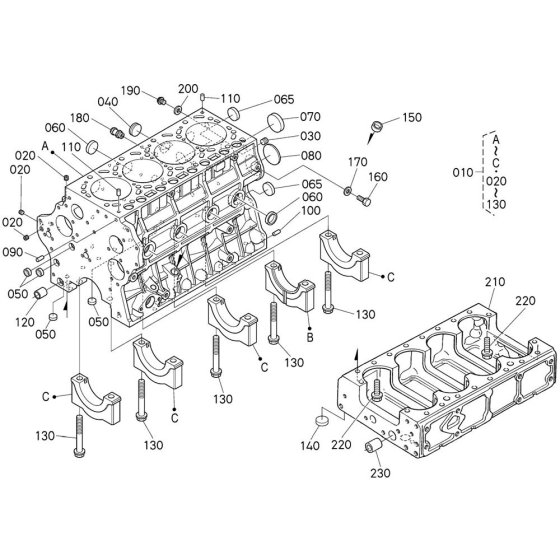Crankcase Assembly for Kubota V3600-E3B Engine