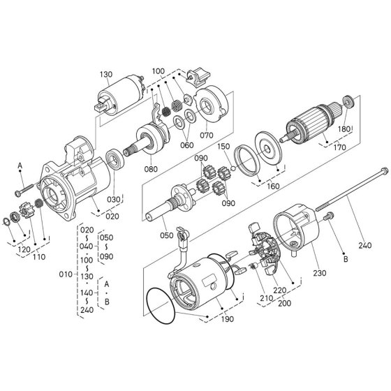 Starter Motor Assembly for Kubota V3600-E3B Engine
