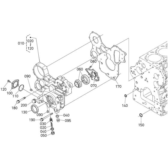 Gear Case Assembly for Kubota V3600-E3B Engine