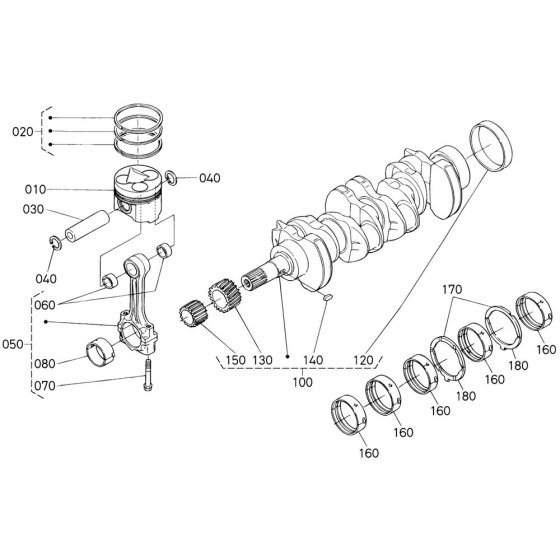 Crankshaft, Piston Assembly for Kubota V3600-T-E3B Engine