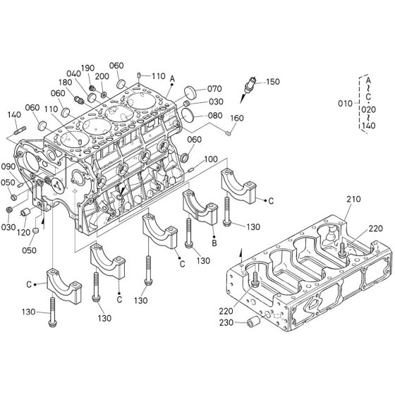 Crankcase Assembly for Kubota V3600-T-E3CB Engine