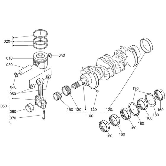 Crankshaft, Piston Assembly for Kubota V3800DI-T-E3B Engine