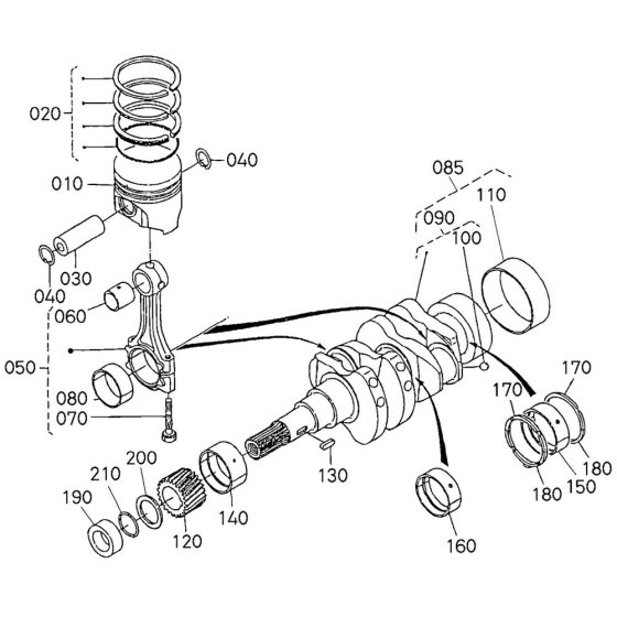 Crankshaft, Piston Assembly for Kubota Z482-E2B Engine