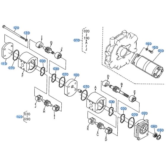 Gear Pump Assembly for Kubota KH191 Mini Excavator
