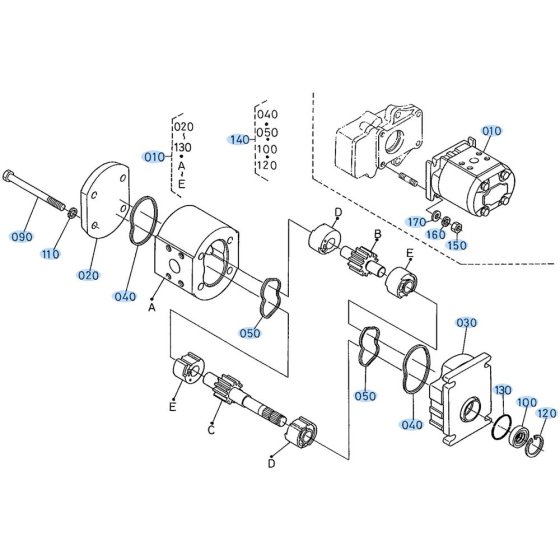 Gear Pump Assembly -1 for Kubota KH191 Mini Excavator