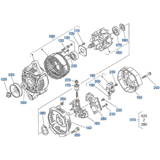 Alternator Assembly for Kubota KX030-4 Mini Excavator