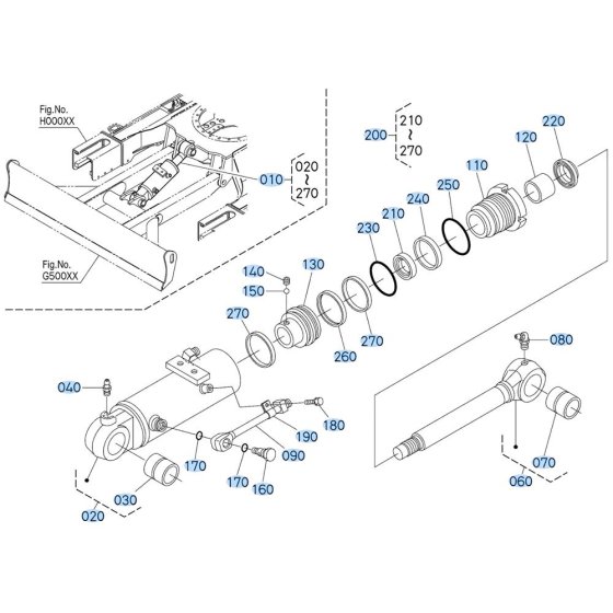 Blade Cylinder Assembly for Kubota KX040-5 Mini Excavator