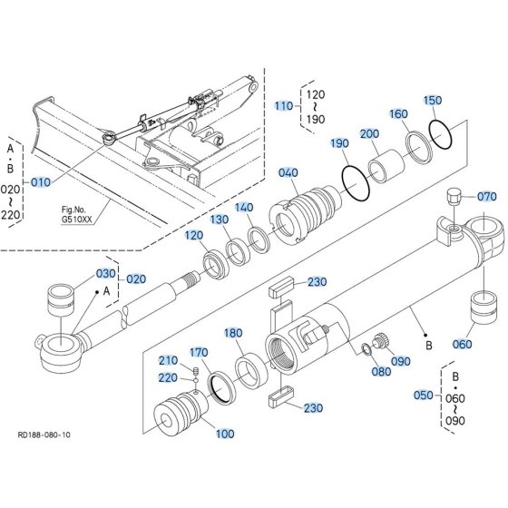 Blade Cylinder (Angle) Assembly for Kubota KX040-5 Mini Excavator