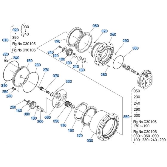 Drive Motor Assembly -1 for Kubota KX080-3 Mini Excavator