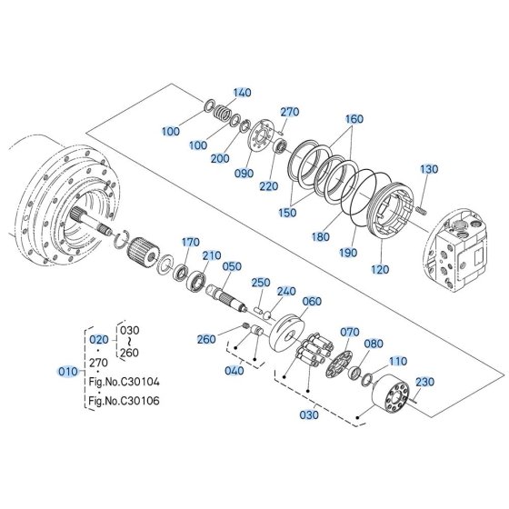 Drive Motor Assembly -2 for Kubota KX080-3 Mini Excavator