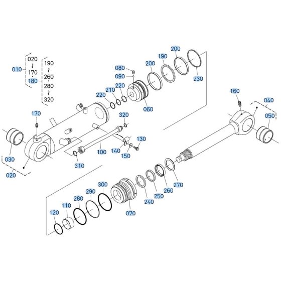 Blade Cylinder Assembly for Kubota KX080-5 Mini Excavator