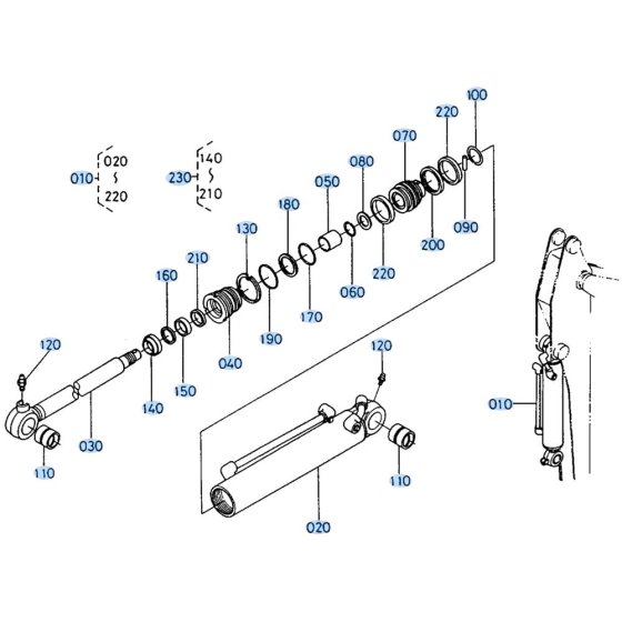Bucket Cylinder Assembly for Kubota R400 Loader