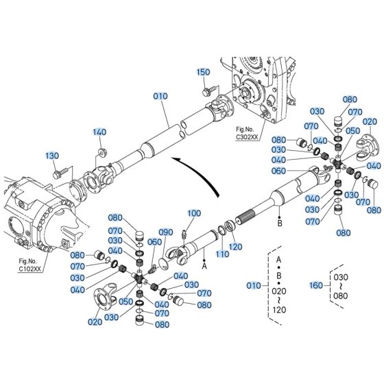 Propeller Shaft Assembly for Kubota R530 Loader