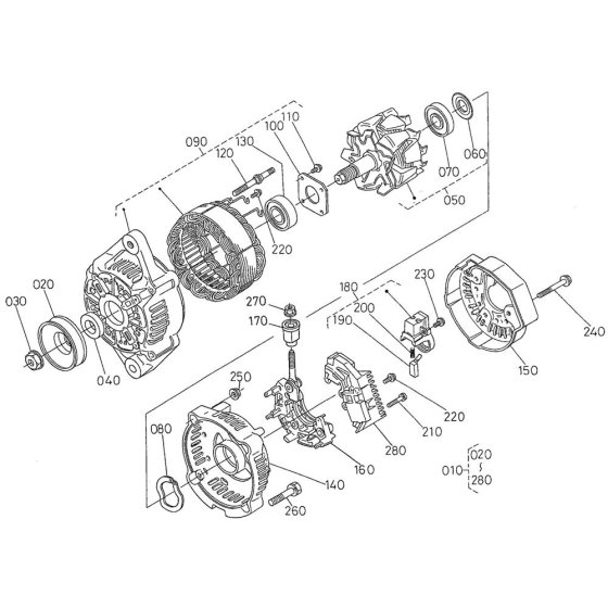 Alternator Assembly for Kubota V2203-M-E2B Engine