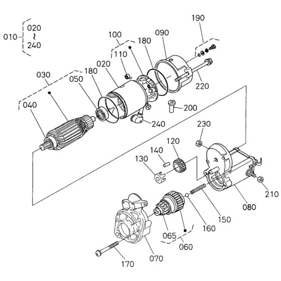 Starter Assembly for Kubota V2203-M-E2B Engine
