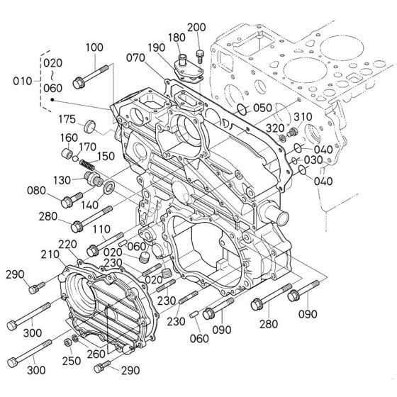 Gear Case Assembly for Kubota V2203-M-E2B Engine