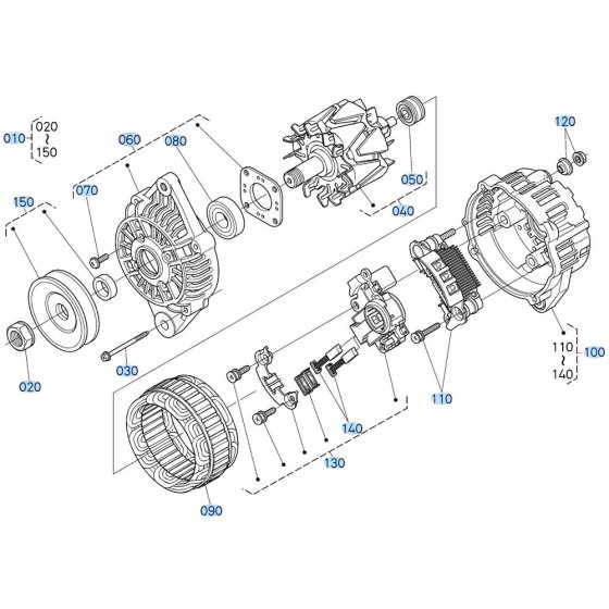 Alternator Assembly for Kubota V3307-CR-T-E5 Engine