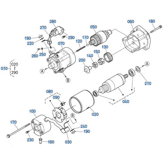 Starter Assembly for Kubota V3307-CR-T-E5 Engine