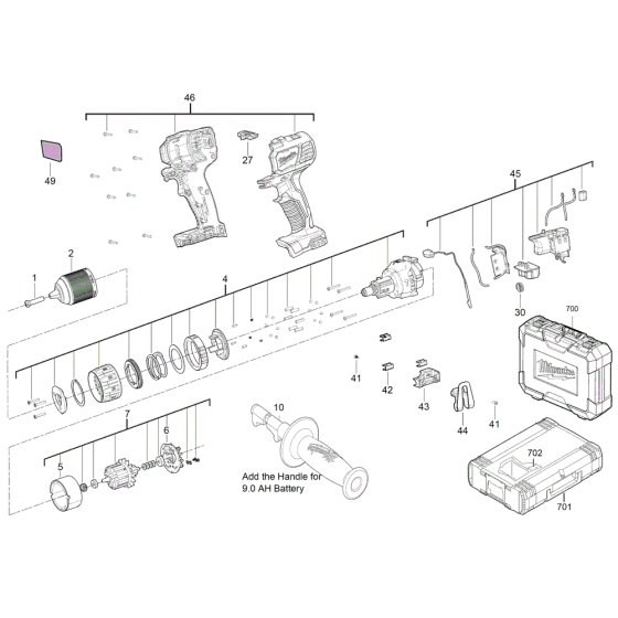 Milwaukee M18BPD Drill Assembly