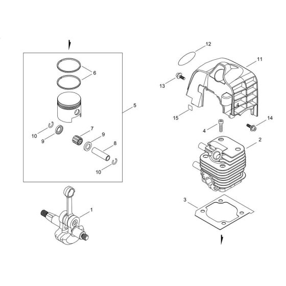 Cylinder, Piston, Crankshaft