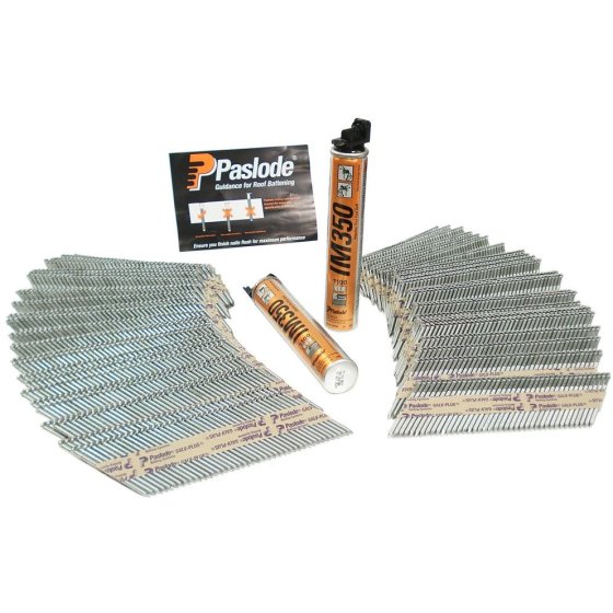 3.1mmx90mm Galv Plus Nails - Paslode IM350+ (2200 x Nails, 2 x Fuel) 141234