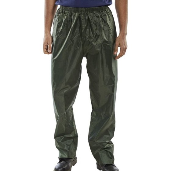 B-Dri Nylon Trousers L/weight PVC Coated Inner Elasticated Olive Green XL