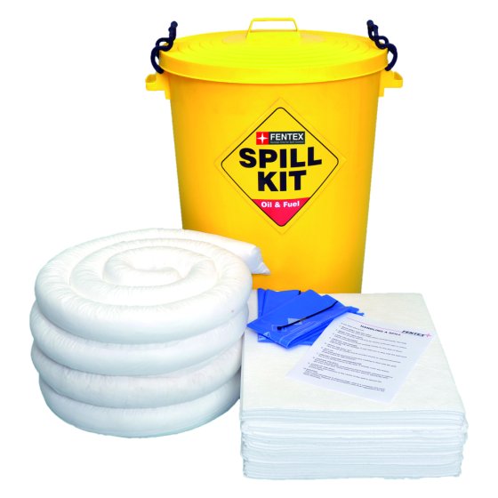 90L Yellow Drum Oil & Fuel Absorbent Socks & Pads Spill Kit