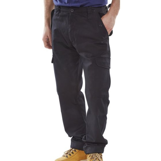 Combat Trousers Poly/Cotton Zip Fly & Pockets c/w Button Flaps Black 28