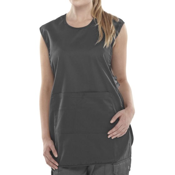 Tabard Polyester Cotton Fabric Side Tabs & Front Pouch Pocket Black Small