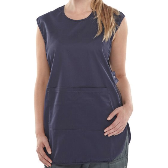 Tabard Polyester Cotton Fabric Side Tabs & Front Pouch Pocket Navy Large