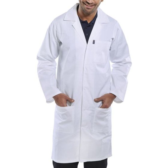 Warehouse Coat Polyester Cotton Fabric Stud Fastening & Rear Vents White 28