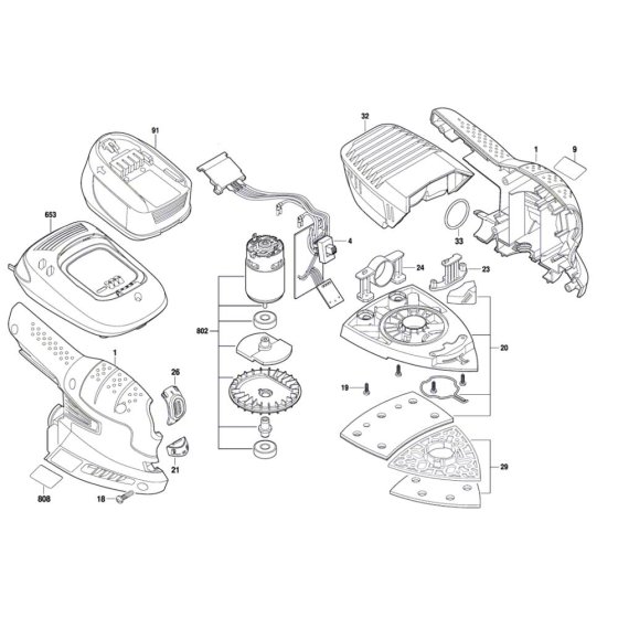 Cordless Multi Sander Assembly