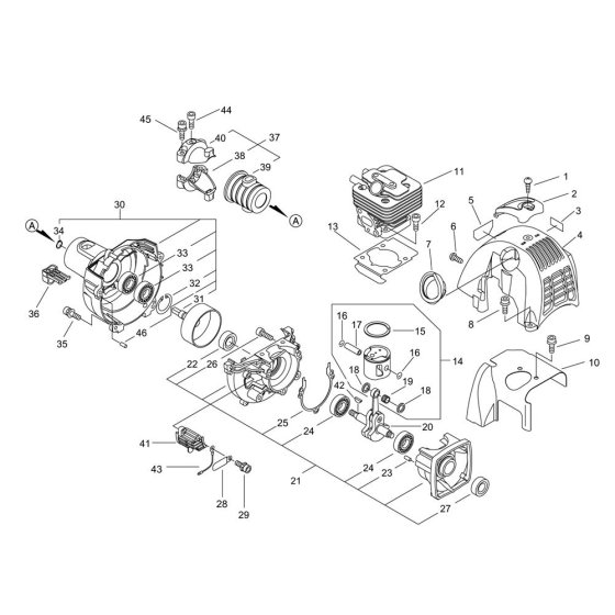 Cylinder, Crankcase, Piston