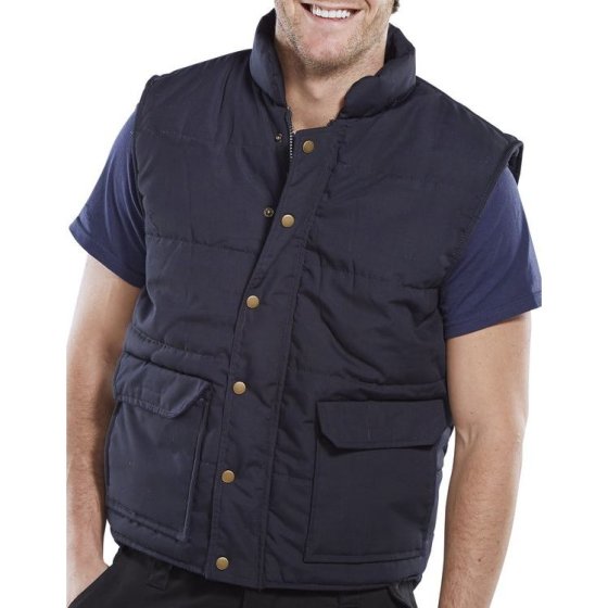Quebec Body-warmer Quilted Polyester Cotton Stud & Zip Front Navy Blue M