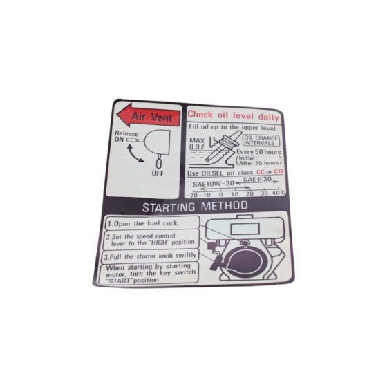 Operation Label for Robin DY23 Engine - OEM No. 073-20045-60