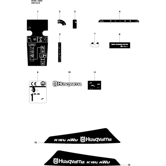 Decals for Husqvarna Rider 16 C AWD