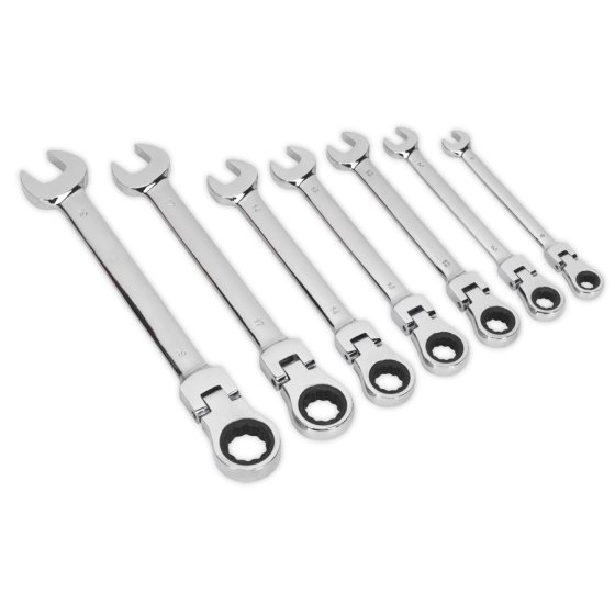 Flexible Head Ratchet Combination Spanner Set 7pc Metric Sealey Part No. S01143