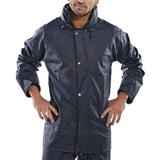 Super B-Dri Jacket Polyester PU Coated Front Zip & Storm Flap Navy Blue L