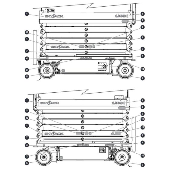 Labels Right & Left Sides for Skyjack SJ4740 E C103007000 - C103999999 DC Scissor Lift