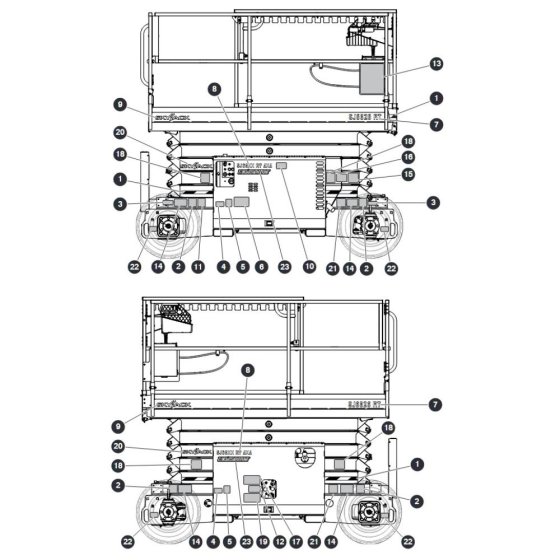 Labels - Right and Left for Skyjack SJ6832 (B200000001 - B200999999) RT Scissor Lift