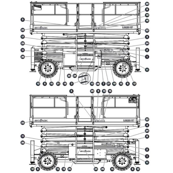 Labels Left & Right Sides for Skyjack SJ9233 RT Scissor Lift